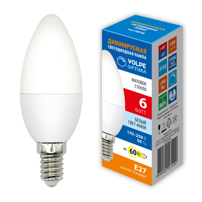 LED-C37-6W/4000K/E14/FR/DIM/SLS Volpe