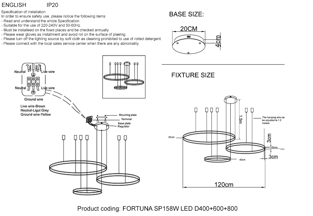 FORTUNA SP158W LED D400+600+800 BLACK Crystal Lux
