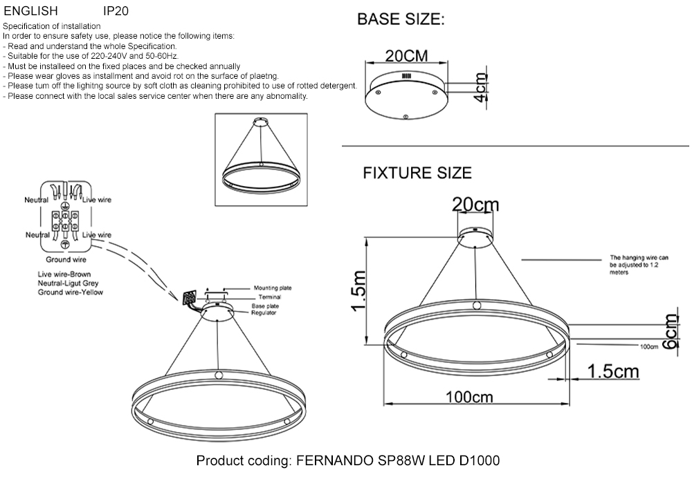FERNANDO SP88W LED D1000 BLACK/GOLD Crystal Lux
