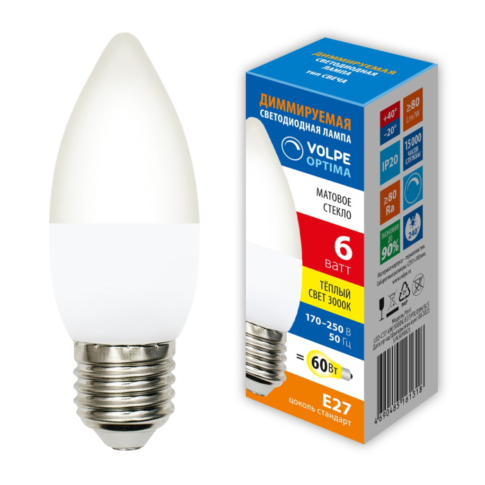 LED-C37-6W/3000K/E27/FR/DIM/SLS Volpe