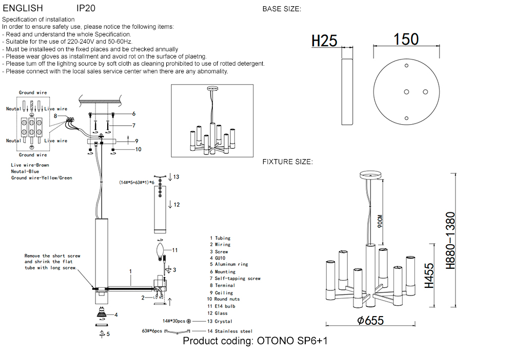 OTONO SP6+1 BLACK CHROMIUM/TRANSPARENTE Crystal Lux