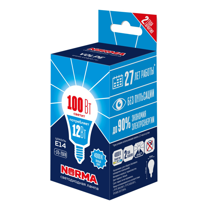 LED-G60-12W/4000K/E14/FR/NR Volpe