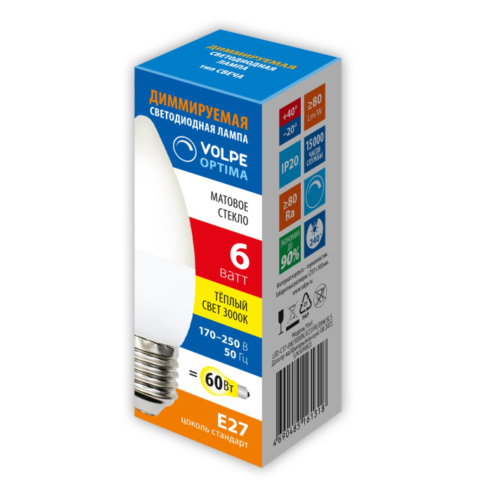 LED-C37-6W/3000K/E27/FR/DIM/SLS Volpe