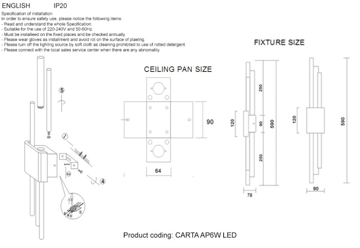 CARTA AP6W LED WHITE/BRASS Crystal Lux