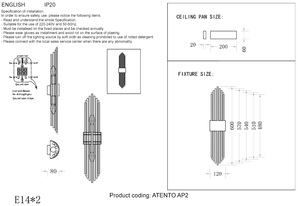 ATENTO AP2 BRASS/TRANSPARENTE Crystal Lux