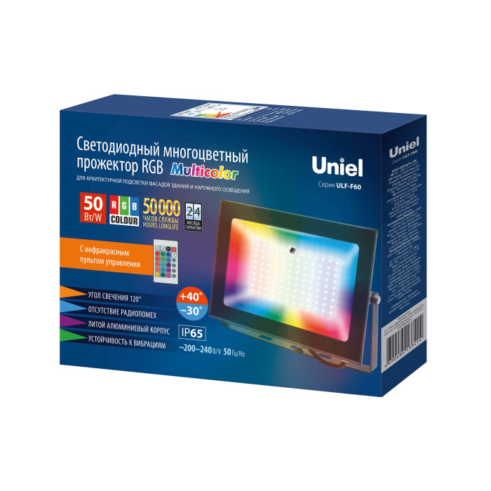 ULF-F60-50W/RGB IP65 200-240В BLACK N1 Uniel