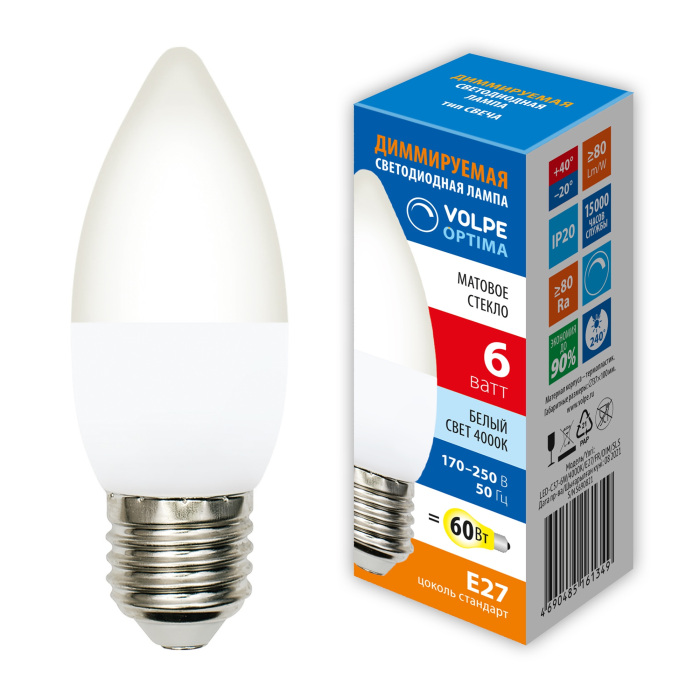LED-C37-6W/4000K/E27/FR/DIM/SLS Volpe