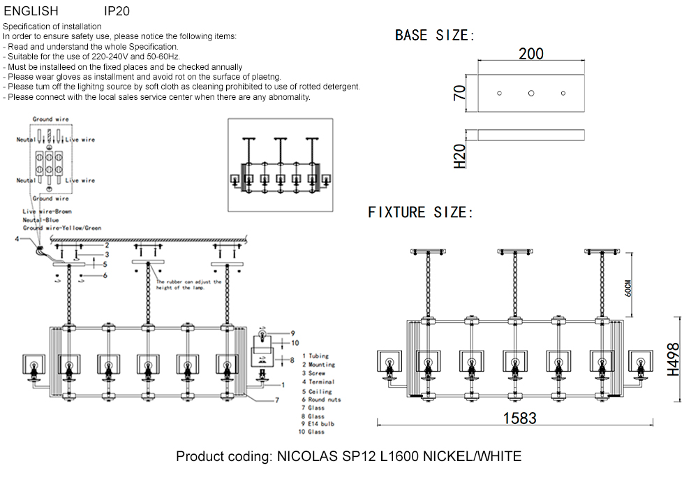 NICOLAS SP12 L1600 NICKEL/WHITE Crystal Lux