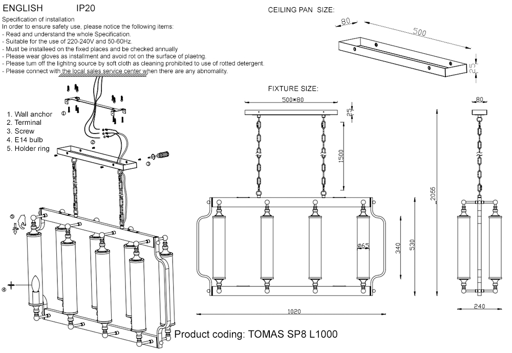 TOMAS SP8 L1000 BRASS Crystal Lux