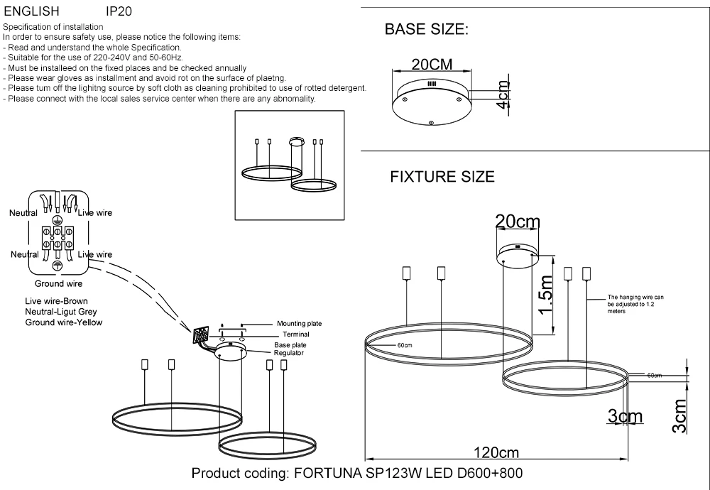 FORTUNA SP123W LED D600+800 GOLD Crystal Lux