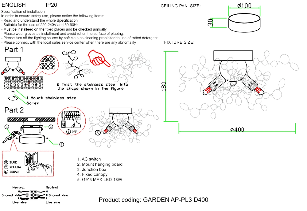 GARDEN AP-PL3 D400 CHROME Crystal Lux