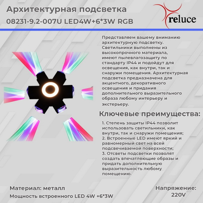 08231-9.2-007U LED4W+6*3W RGB BK Reluce