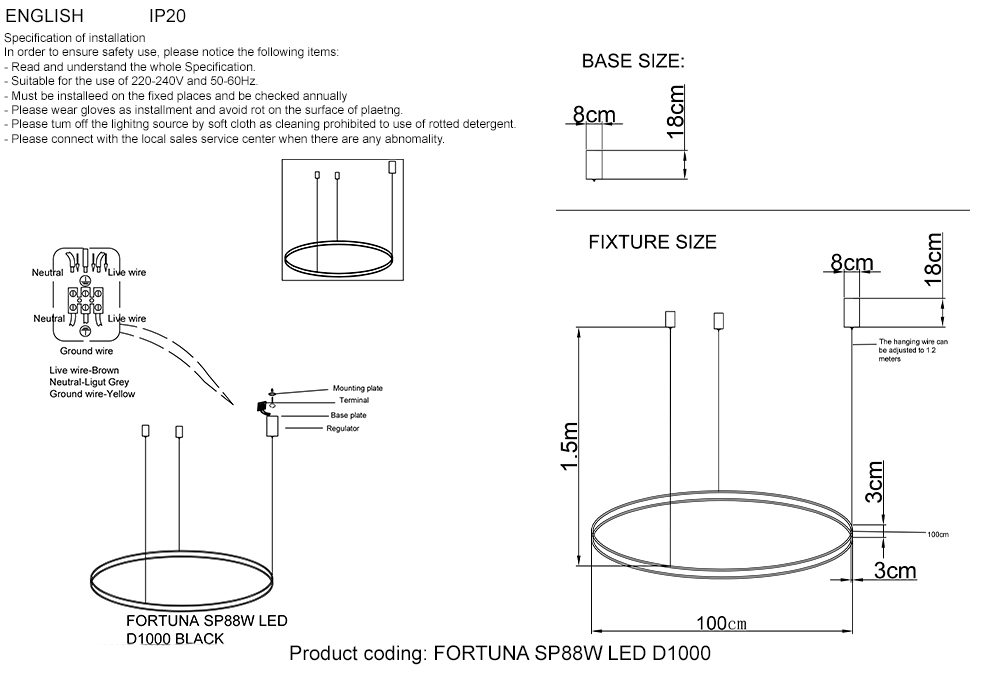 FORTUNA SP88W LED D1000 GOLD Crystal Lux