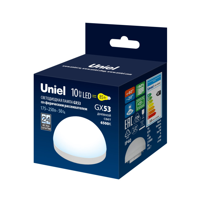 LED-GX53-10W/6500K/GX53/FR/SPHERE PLZ02WH Uniel