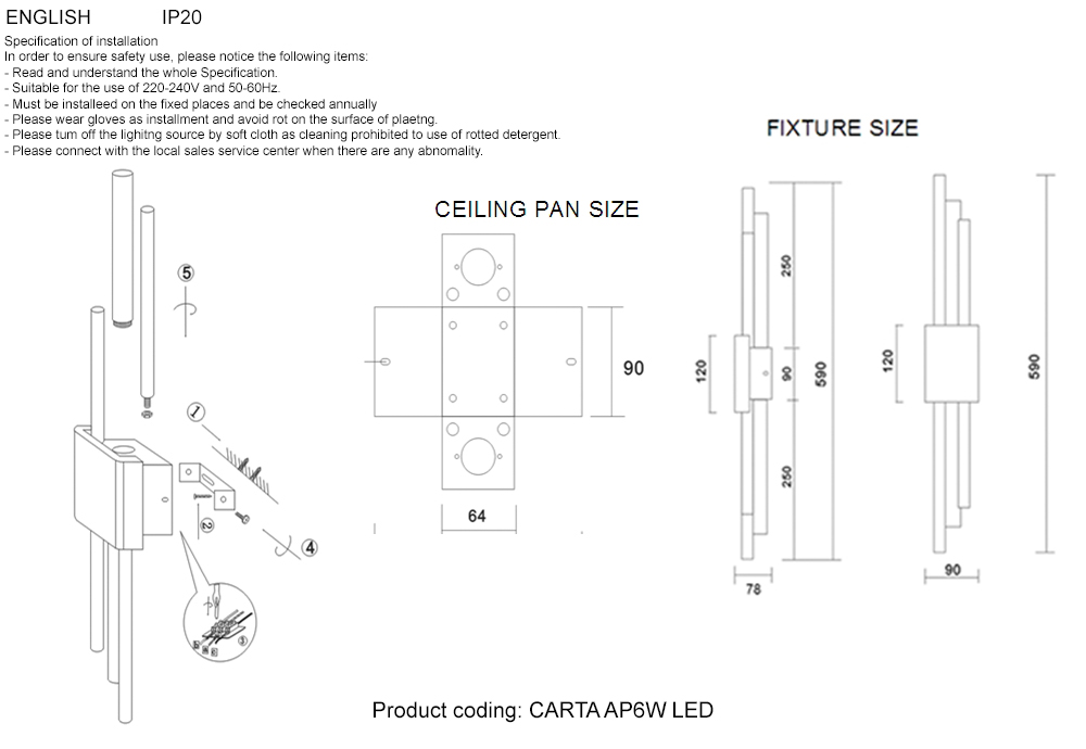 CARTA AP6W LED BLACK/BRASS Crystal Lux