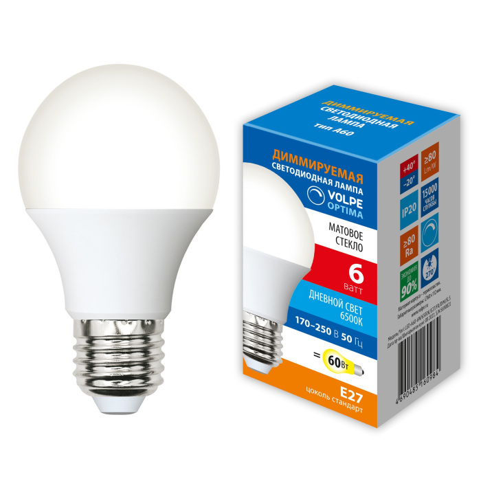 LED-A60-6W/6500K/E27/FR/DIM/SLS Volpe