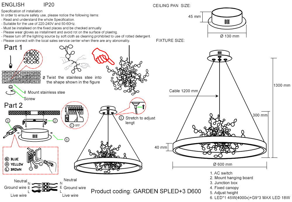 GARDEN SPLED+3 D600 CHROME Crystal Lux