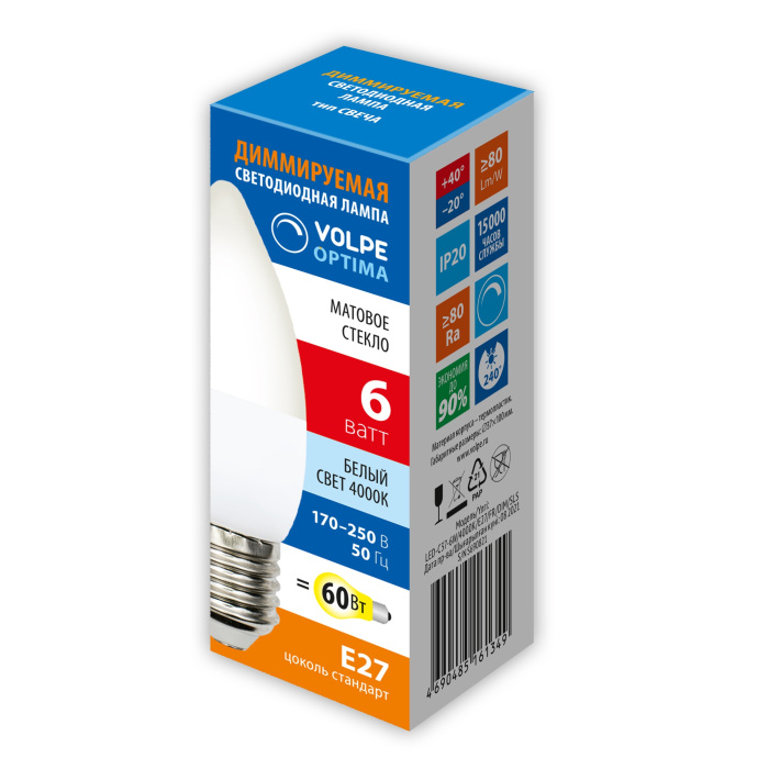LED-C37-6W/4000K/E27/FR/DIM/SLS Volpe