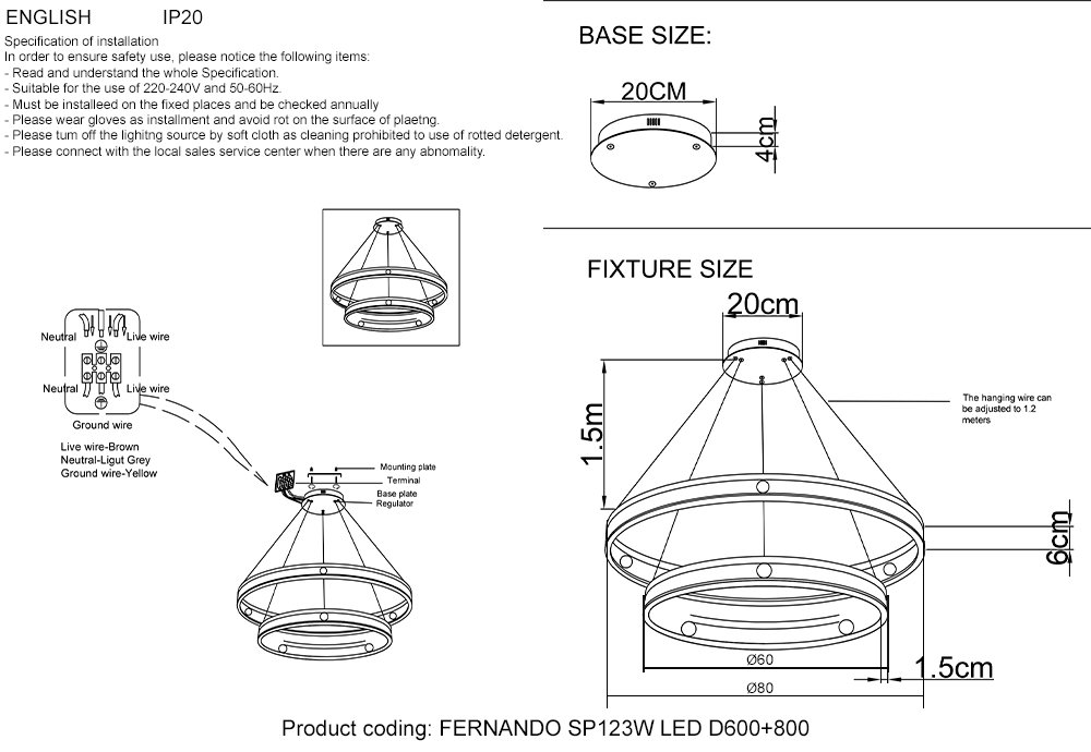FERNANDO SP123W LED D600+800 COFFEE/BLACK Crystal Lux